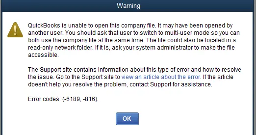 QuickBooks error 6189 816