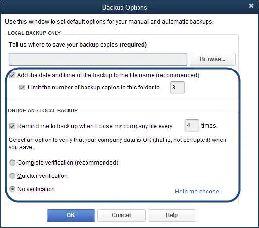 Set up QuickBooks backup reminders - Backup your company file 