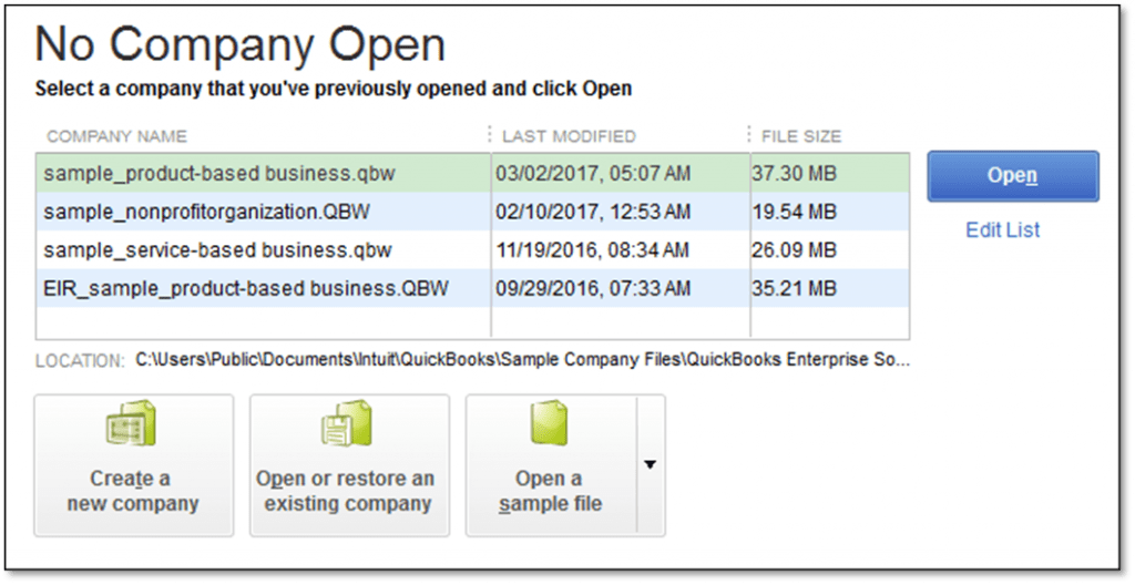 Open or restore existing company - QuickBooks not responding