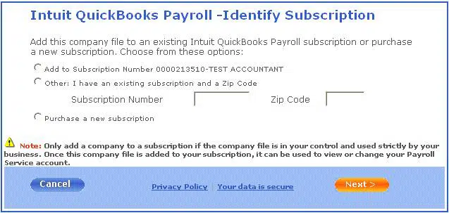 Existing subscription and a zip code - add ein to QuickBooks