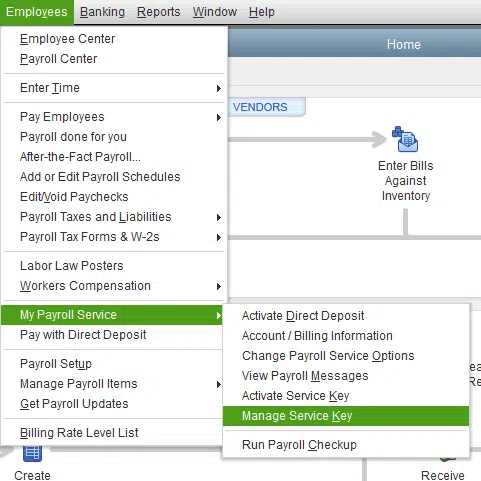 Manage service key - Add EIN to QuickBooks