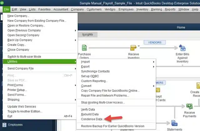 Condense data - Set up company file in QuickBooks 