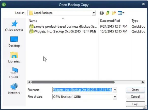 Restore backup files in QuickBooks 