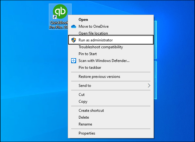 Run QuickBooks as Administrator - Screenshot 1