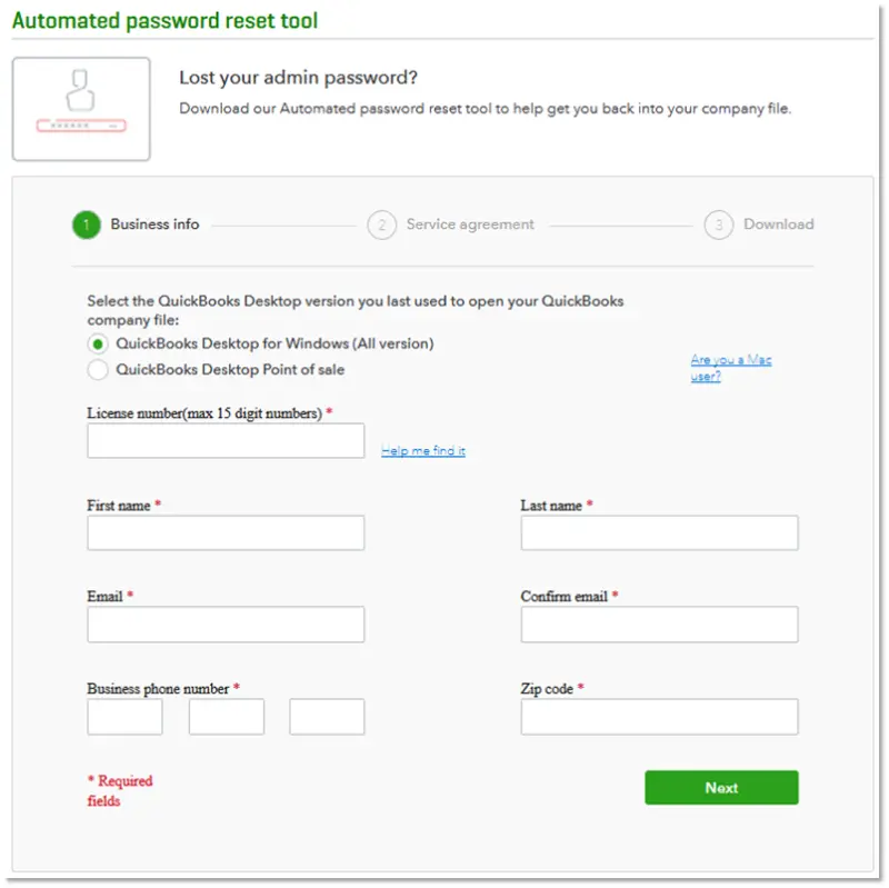 Automated password reset tool - Quickbooks unable to backup company file 