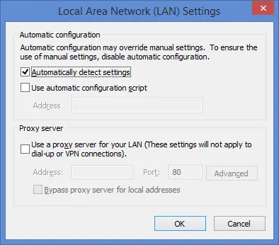 Lan Settings - Error code 15276