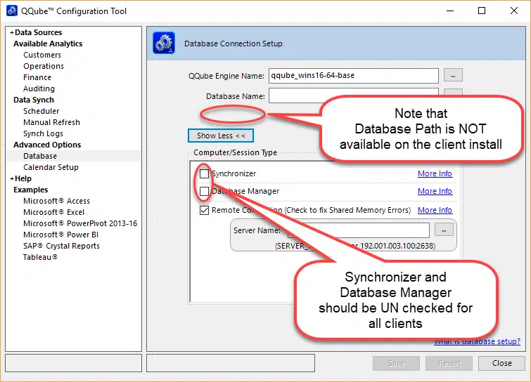 sync and database manager options 