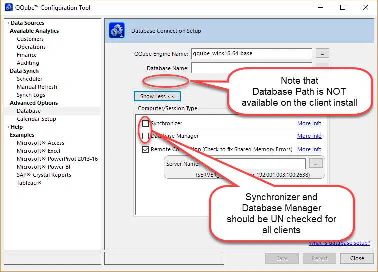 sync and database manager options