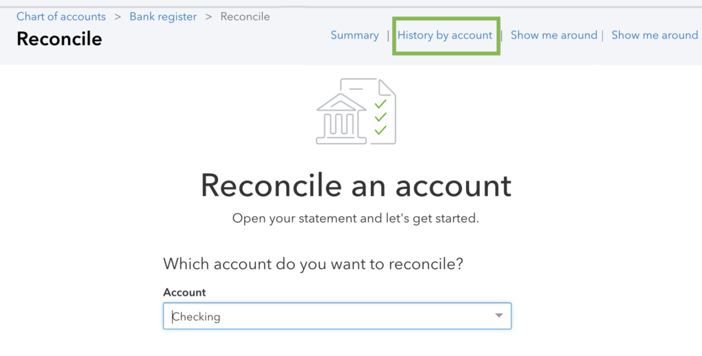 QBOA history by account - undo a reconciliation in QuickBooks online