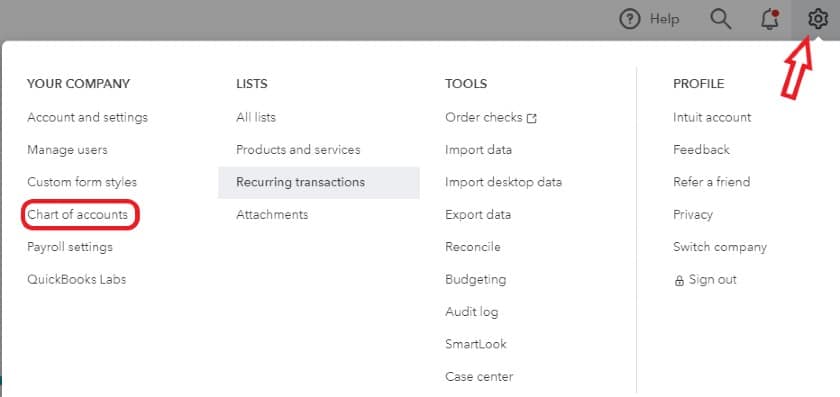 chart of accounts