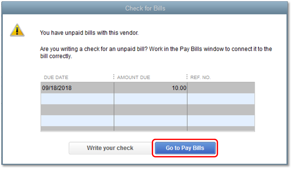 Check to bill pay - QuickBooks desktop 2019