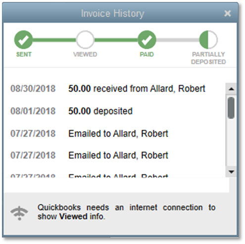 Invoice history - QuickBooks 2019