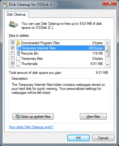 Cleaning system junk with Disk Cleanup 