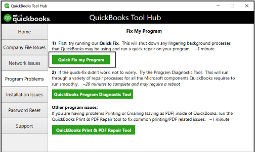 Run Quick Fix My Program - QuickBooks unrecoverable error 