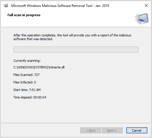 Scanning the system for malware or virus attack - Screenshot