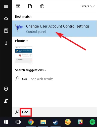Change user account control settings 