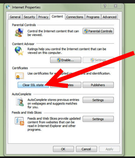 Clearing the Internet SSL state - Screenshot
