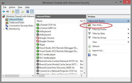 Create a new rule in firewall settings - The file you specified cannot be opened.