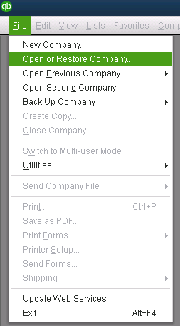 Open or Restore company - Screenshot
