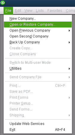 Open or Restore company - improve quickbooks desktop performance