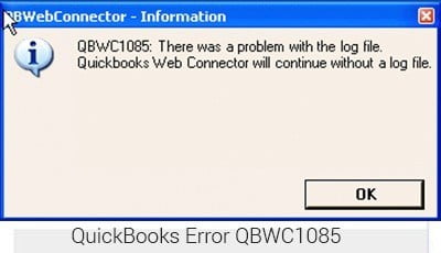 QuickBooks web connector error QBWC1085 - Screenshot