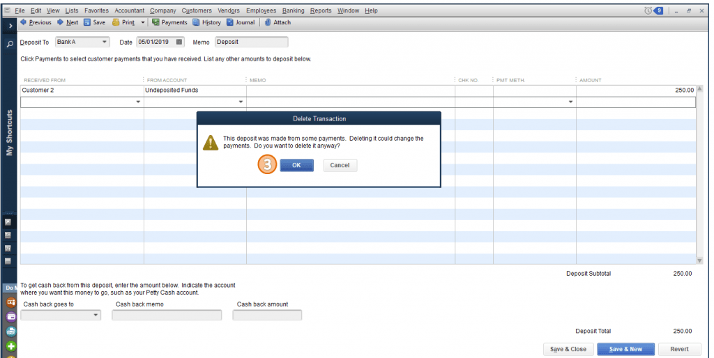 Delete a Check from a Deposit in QuickBooks - Screenshot 1