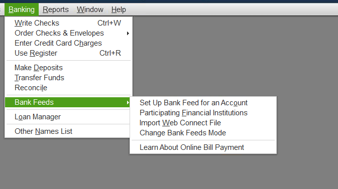 Set Up Bank Feed for an Account - Screenshot