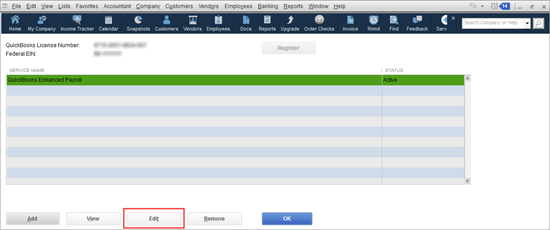 Enter or Edit your payroll  in QuickBooks -  payroll service is listed.