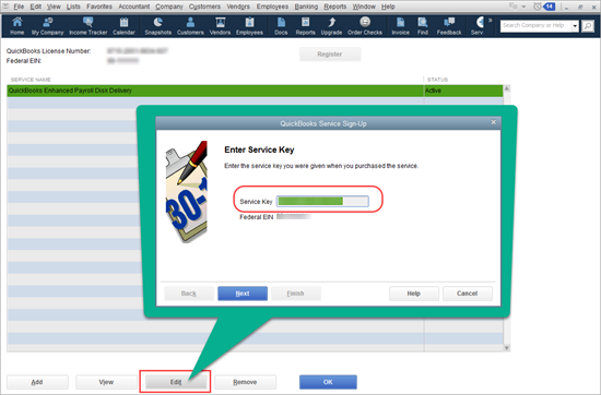 Enter or Edit your payroll key in QuickBooks  