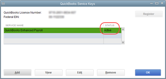 Enter or Edit your payroll service key in QuickBooks 