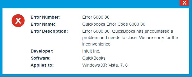 Intuit QuickBooks Error Code -6000 -80 dialogue box