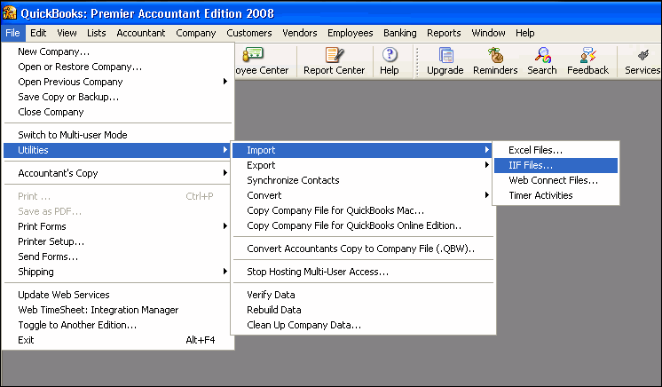 List from which you can Import .IIF files