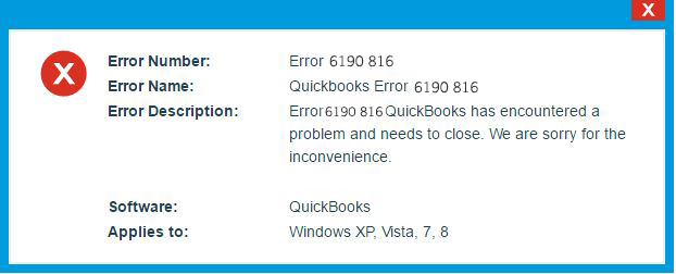 QuickBooks Error -6190 -816 Message - Screenshot