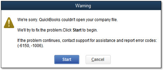 QuickBooks Error Message -6150, -1006 - Screenshot