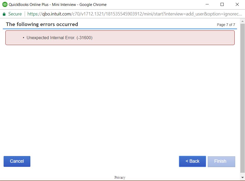 QuickBooks Error code 31600