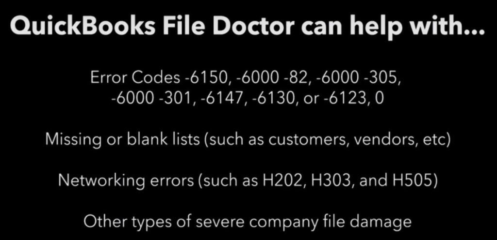 QuickBooks File Doctor Resolves Following Errors - Screenshot