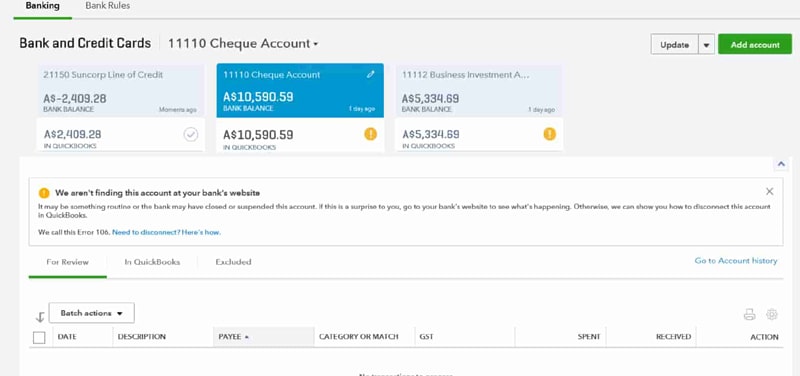 QuickBooks Online Banking Error Message 106 168 or 324-proaccountantadvisor