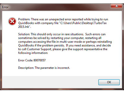 QuickBooks error message 80070057