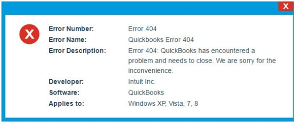 QuickBooks  error message 404