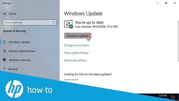 Update the Windows 10 (Check for updates)