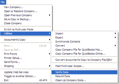 Verifiy Data in QuickBooks-corrupted company file