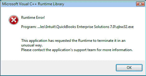 C runtime error in quickbooks 