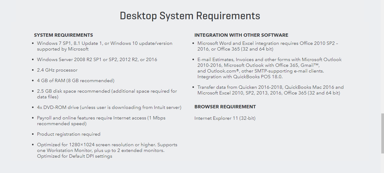 quickbooks desktop premier-2019 system requirement