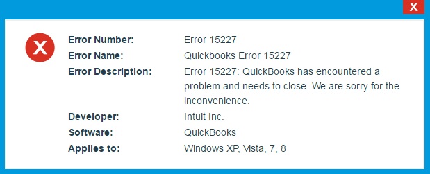 QuickBooks error code 15227 - Screenshot