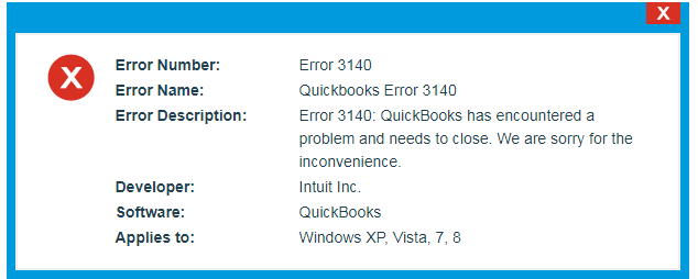 quickbooks error message 3140 - screenshot