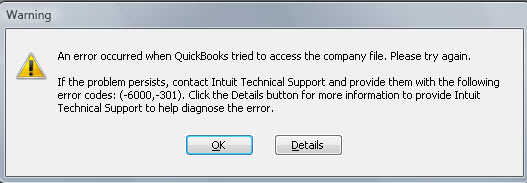 QuickBooks error message 6000 301