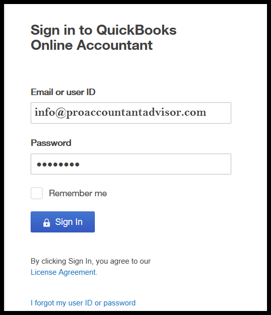 sign back into your QBO account - screenshot
