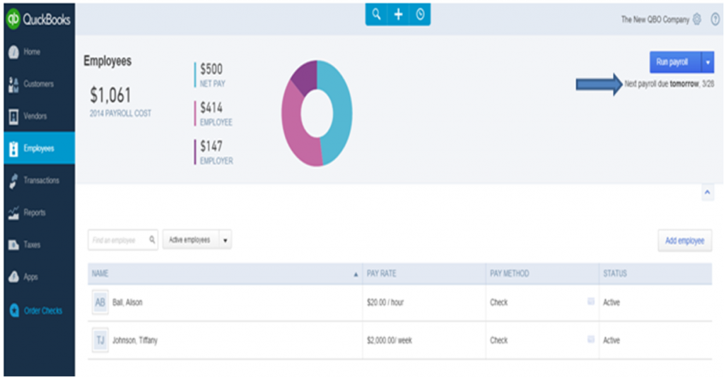 How to create one-time payroll check in QuickBooks Online - Step 1