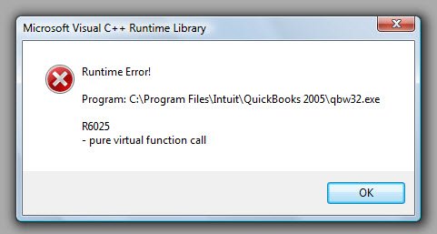 QuickBooks Runtime Error Message R6025 - Screenshot