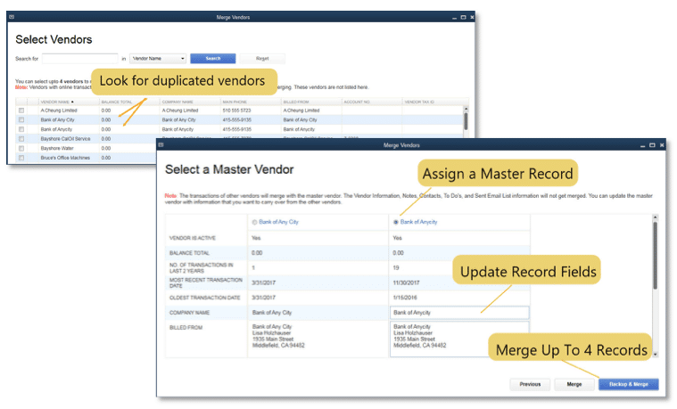 QuickBooks desktop 2018 features - Quick Merging of Duplicate Vendor details